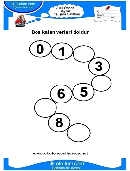 Çocuklar İçin Sayılar Çalışma Sayfaları 
